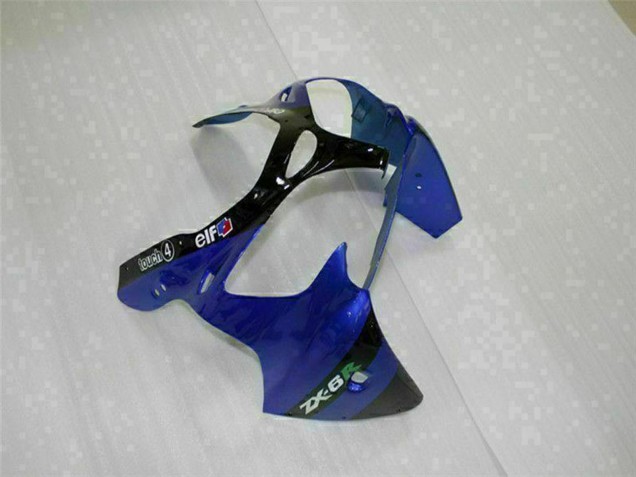 2000-2002 Kawasaki ZX6R Motorcycle Fairings - Blue Glossy Black Elf Bridgestone UK