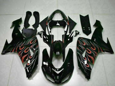 2006-2007 Kawasaki ZX10R Motorcycle Fairing Kits - Glossy Black Red Flame UK