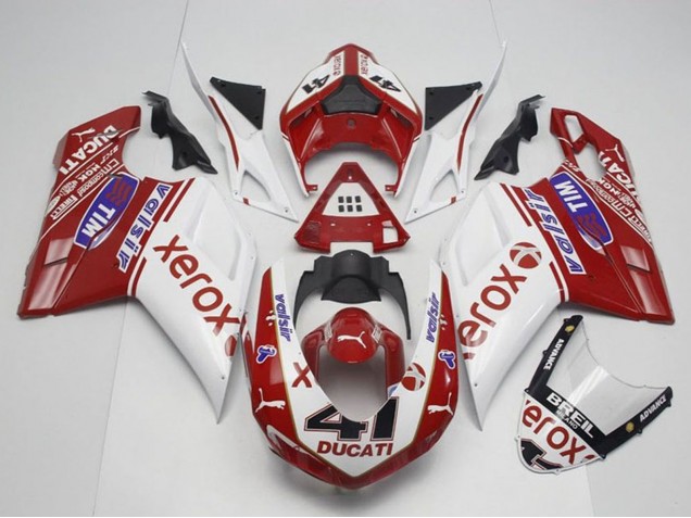 2007-2014 Ducati 848 1098 1198 Motorcycle Fairings - White Red Glossy Black Valsir Xerox OEM Style 41 UK