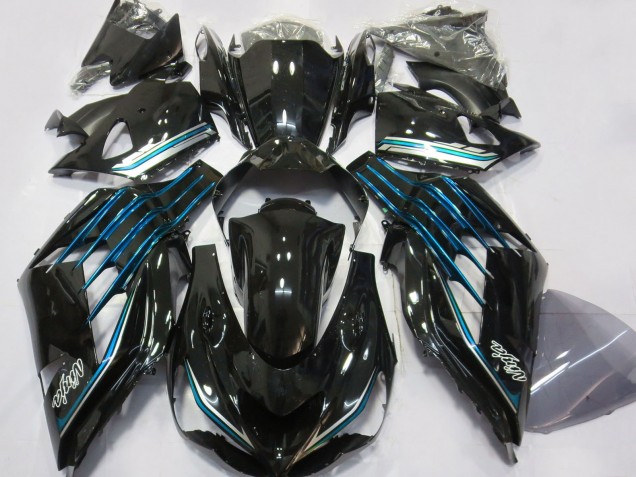 2012-2024 Glossy Black Light Blue Kawasaki ZX14R ZZR 1400 Motorcycle Fairings UK