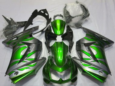 2008-2012 Kawasaki Ninja 250 Motorcycle Fairings - Silver Green Flame UK