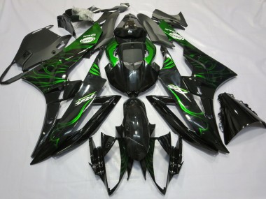 2006-2007 Yamaha R6 Motorcycle Fairings - Glossy Black Green Flame UK