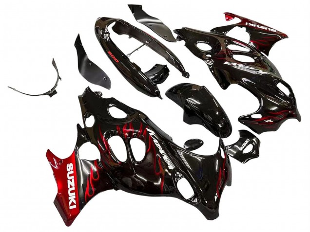 2004-2006 Suzuki GSX600F/GSX750F Motorcycle Fairings - Glossy Black Red Flame UK
