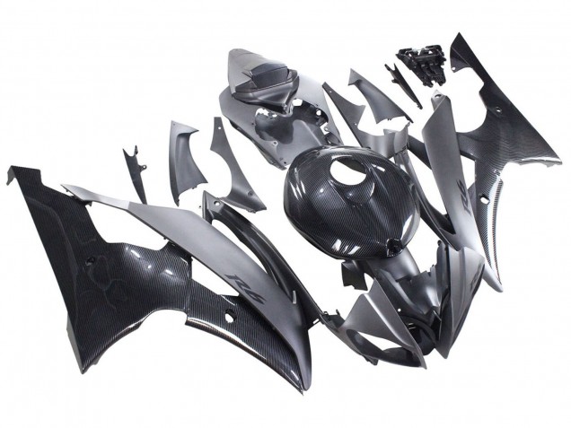 2008-2016 Yamaha YZF 600 R6 Motorcycle Fairings - Grey Black Carbon Fiber Style UK