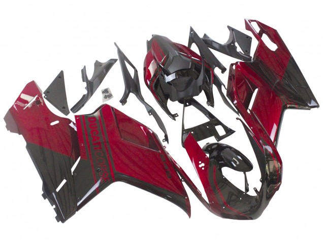 2007-2014 Ducati 848 Motorcycle Fairing - Red Glossy Black UK
