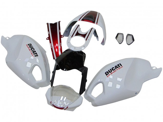 2008-2012 Ducati Monster 696 796 1100 1100S Motorcycle Fairings - White Red Glossy Black UK