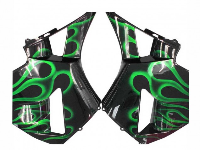 2005-2006 Honda CBR600RR Motorcycle Fairings - Glossy Black Green Flame UK
