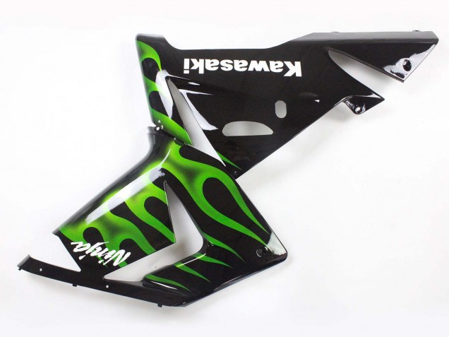 2004-2005 Kawasaki ZX10R Motorcycle Fairings - Black with Green Flame Ninja UK