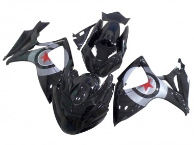 2004-2005 Suzuki GSXR 600 / GSXR 750 Motorcycle Fairings - Glossy Black Silver Red Star UK