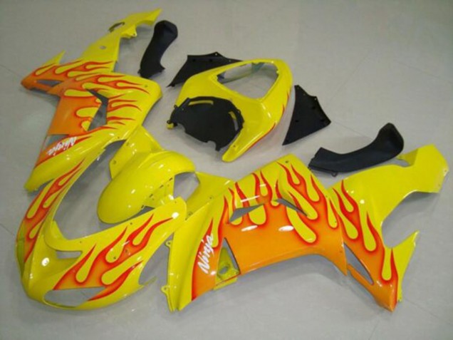 2006-2007 Kawasaki ZX10R Motorcycle Fairings - Yellow Orange Flame UK