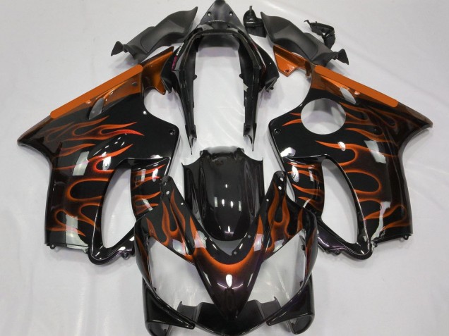 2004-2007 Honda CBR600 F4i Motorcycle Fairings - Glossy Black Orange Flame UK