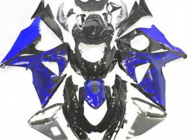 2009-2016 Suzuki GSXR 1000 Motorcycle Fairing - Glossy Black Blue Flame UK