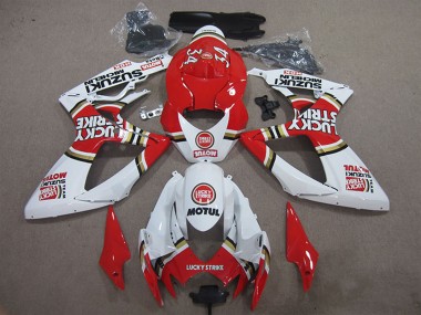 2006-2007 Suzuki GSXR 600 Motorcycle Fairings - White Red Lucky Strike Motul UK