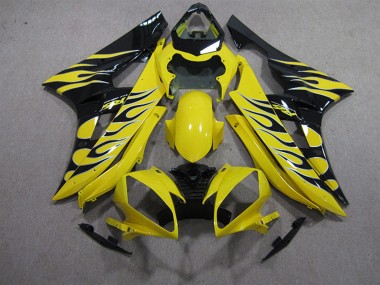 2006-2007 Yamaha YZF R6 Motorcycle Fairings - Yellow Black Flame UK