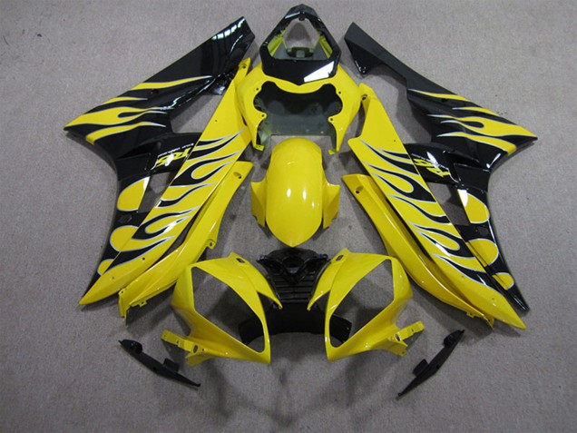 2006-2007 Yamaha YZF R6 Motorcycle Fairings - Yellow Black Flame UK