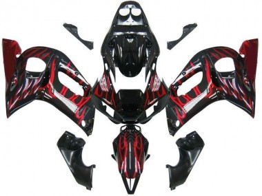 Black Red Flame 1998-2002 YZF R6 Motorcycle Fairings