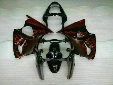 Black Red Flame 2000-2002 ZX6R Motorcycle Fairings