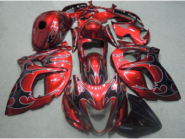 Red with Black Flame 1996-2007 GSXR 1300 Hayabusa Motorcycle Fairings Red with Black Flame 1996-2007 GSXR 1300 Hayabusa Motorcycle Fairings